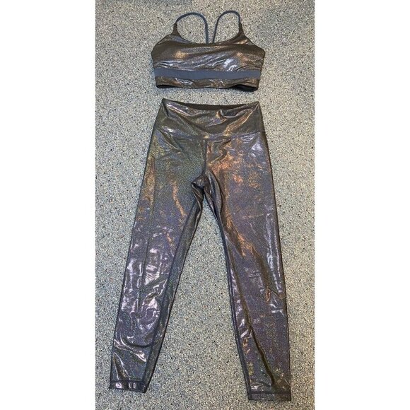 Zyia Active 2 Piece Set Sports Bra Leggings Navy Blue Metallic Medium 6 8 - Picture 1 of 8